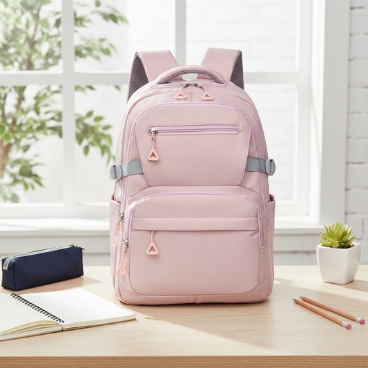 Pink school backpack made of Oxford material, large capacity bag 42x29x18cm for students. 🎒✨