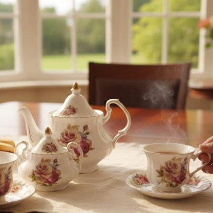 Bone Pink Flower Tea Set