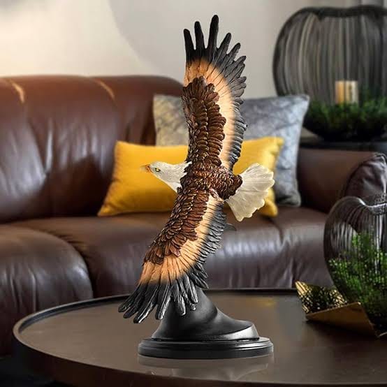 Large flying bald eagle resin statue with detailed spread wings for home, office, and interior décor.
