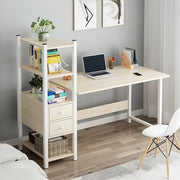 Minimalist work station and study desk with metallic frame and wooden boards, 120x110x40cm