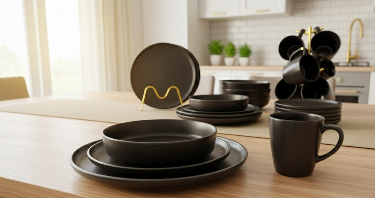 24pcs Black Ceramic Dinner Set