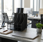 4 Slot vertical metallic mesh desk file organizer for storing documents and office papers neatly