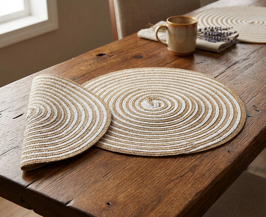 6-Piece round braided table placemats 38 cm for dining table décor