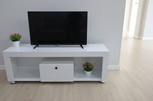 White modern 4ft TV stand with LED light for up to 55 inch television and living room storage