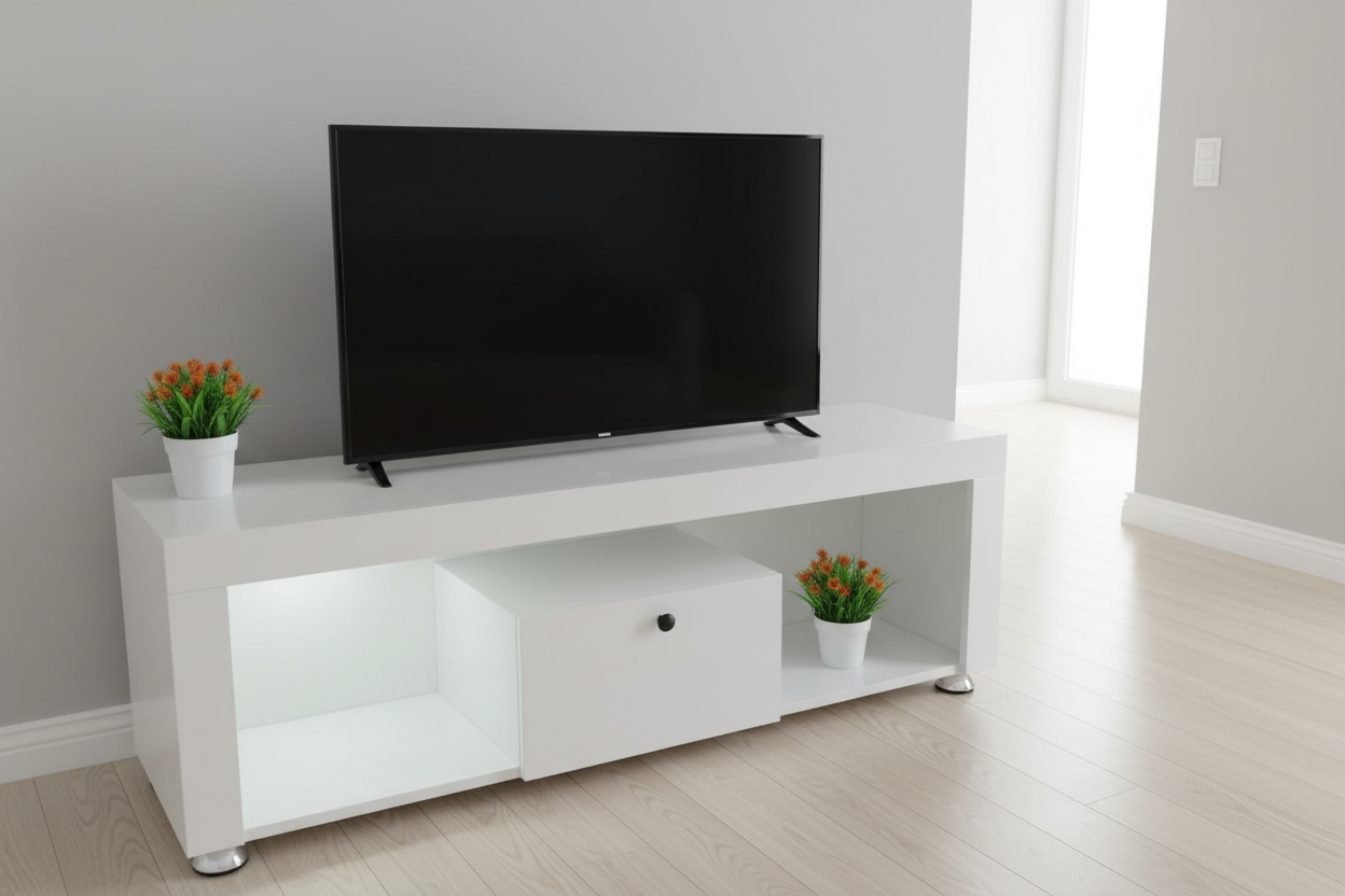 TV Stand 4ft With LED Light – White