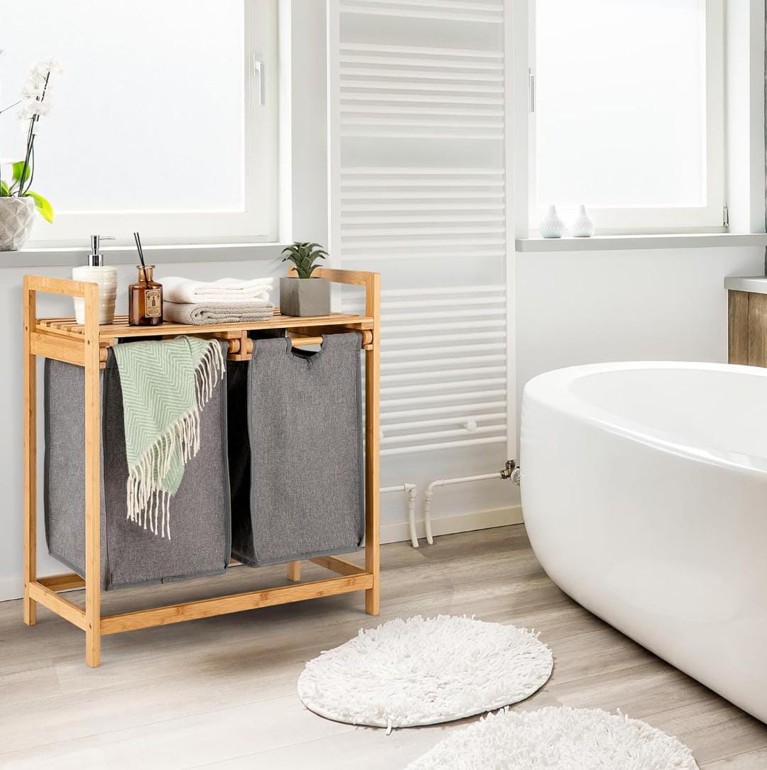 Bamboo Twin Partition Laundry Organizer