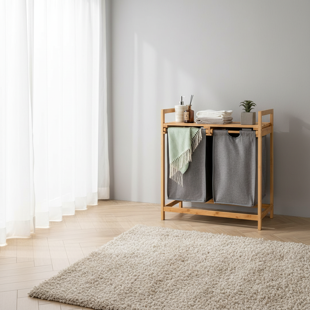 Bamboo Twin Partition Laundry Organizer