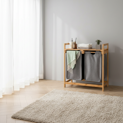 Bamboo Twin Partition Laundry Organizer