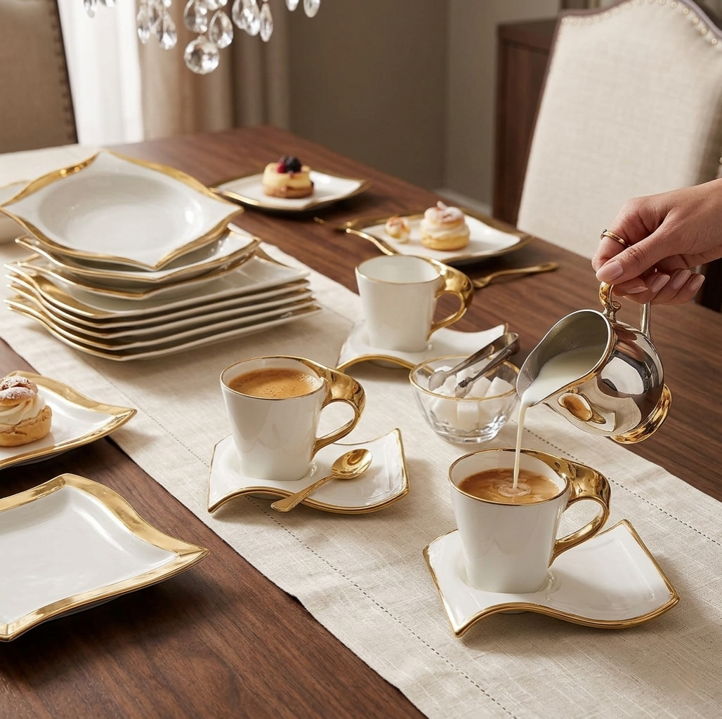 30 Piece Wavy Gold Dinner Set