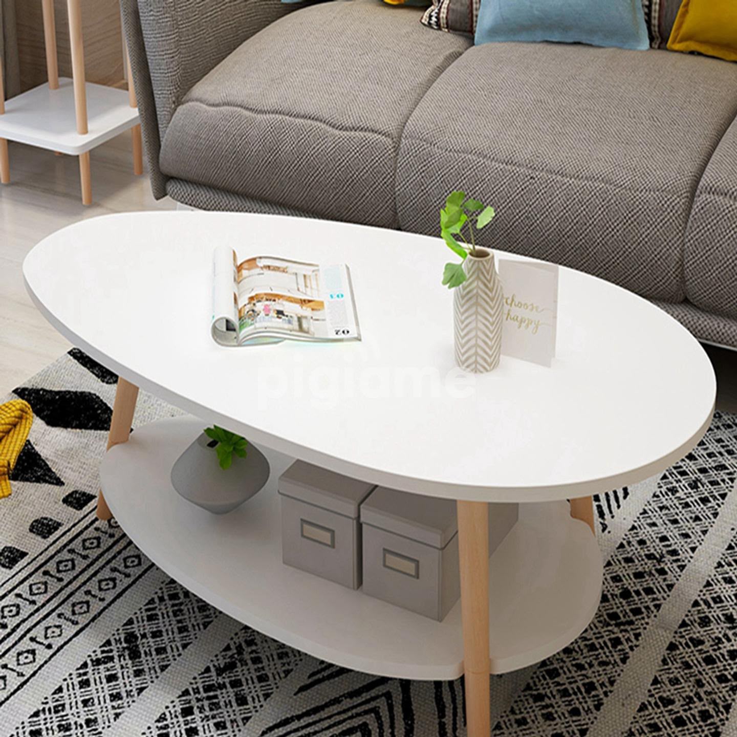 2 Tier White Oval Coffee Table