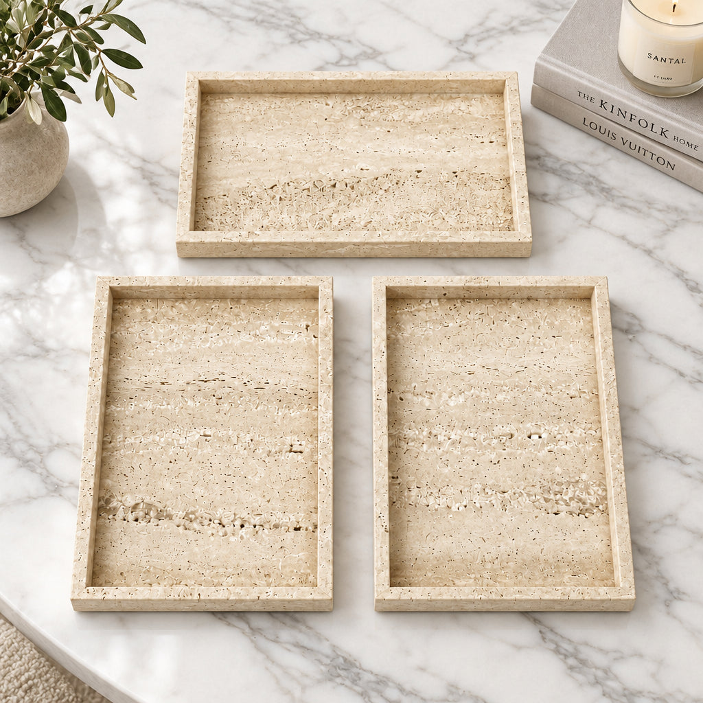 30cm Stone Travertine Decor Tray – Wabi Sabi Japandi Tray