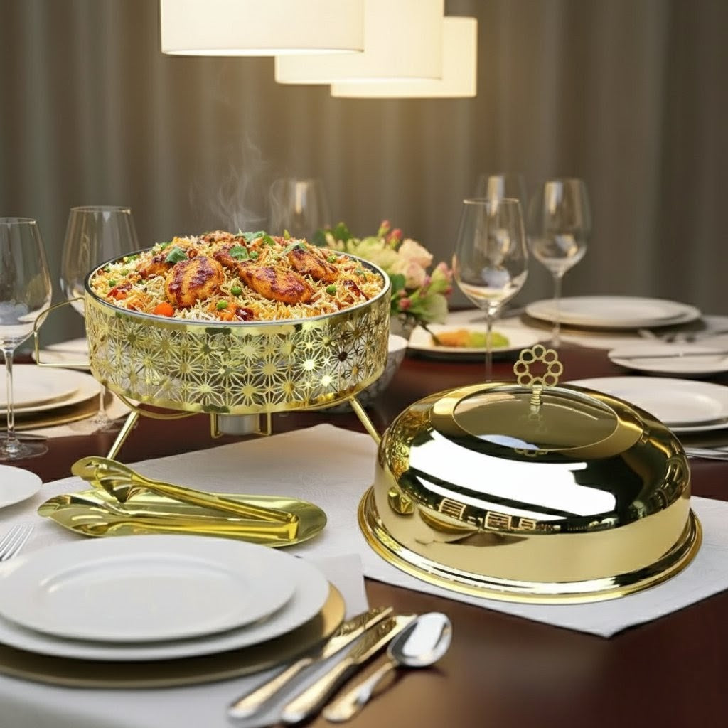 8L gold round chafing dish for parties and buffets