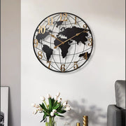 Modern iron art world map quartz wall clock for stylish home and office wall decoration