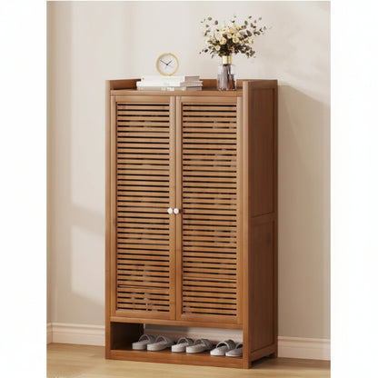 8-tier bamboo shoe cabinet measuring 110 × 59 × 32 cm for organized footwear storage in homes.