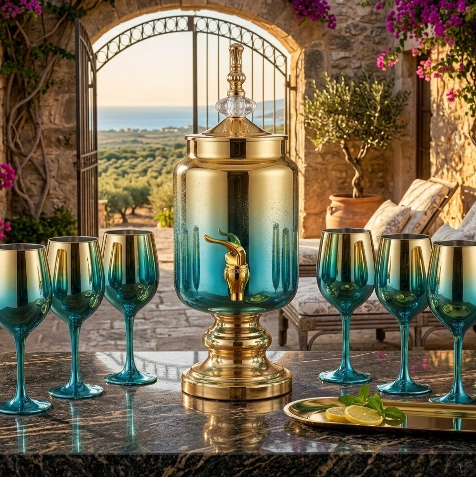 Glass Juice Dispenser Set with 6 Glasses