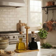 300 ml high borosilicate glass oil bottle with a double layer design and precision pouring spout for storing and dispensing cooking oils and condiments.