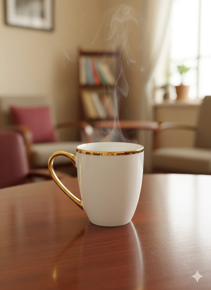 6Pcs Ceramic Cup With Gold Ring