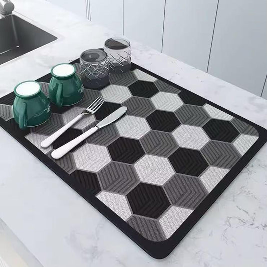Super absorbent non slip dish drying mat 40x30cm made of diatom mud rubber for kitchen use. 