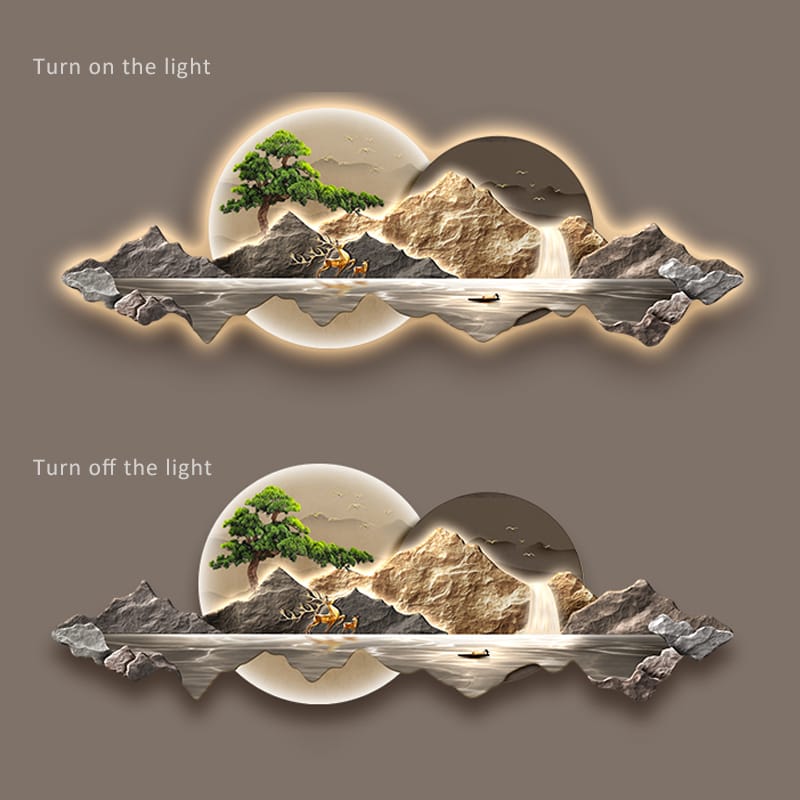 3D LED Landscape Wall Art with Mountains and Waterfall
