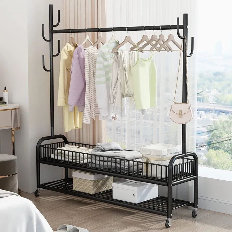 Sturdy Clothes Rack With Storage Basket