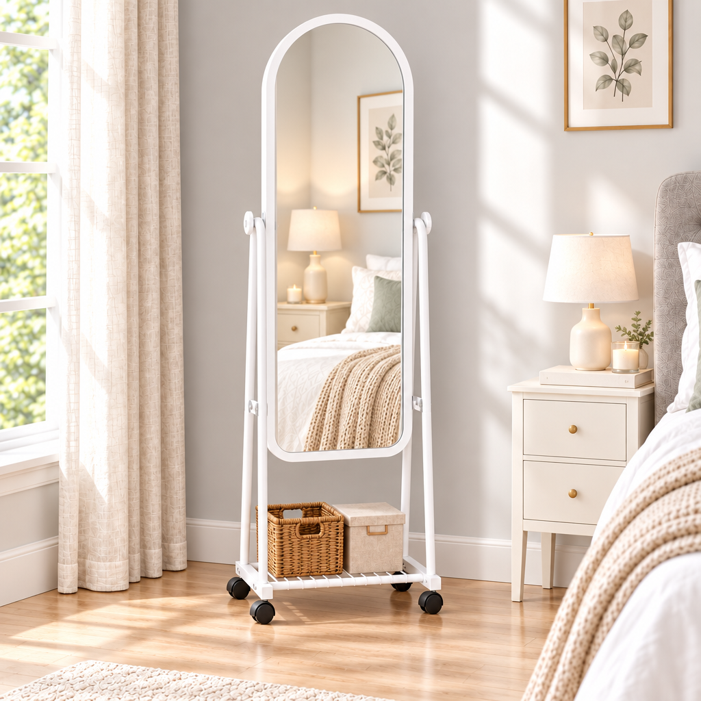 Full Length Mirror with Wheels and Adjustable Angle