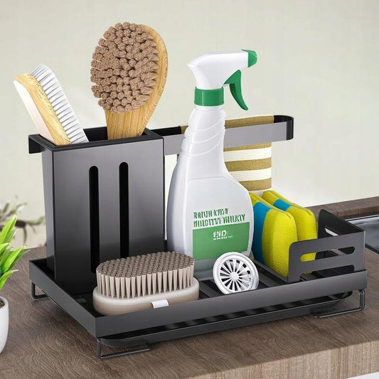 Black carbon steel rust proof kitchen sink organizer caddy
