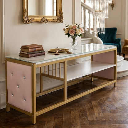 Glass Top TV Stand with Gold Frame