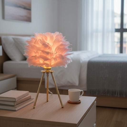 LED feather night light with golden stand