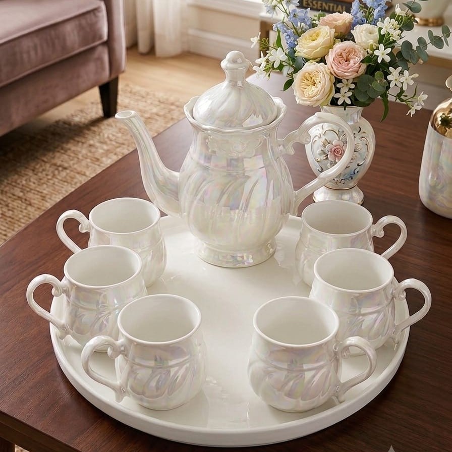 9Pc Pearlescent Charm Tea Set