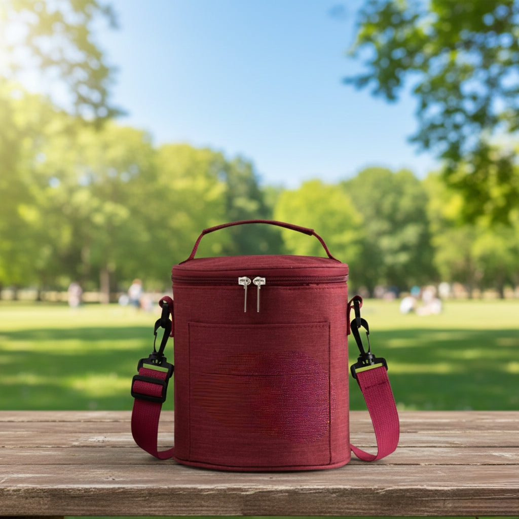 9L insulated round lunch bag for school, office, and picnic use.