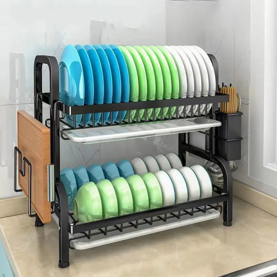 2 layer kitchen drain rack for dishes bowls and utensils storage