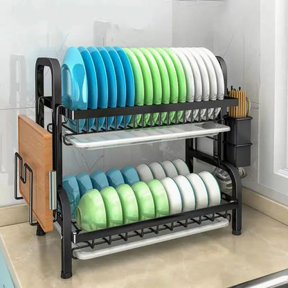 2 layer kitchen drain rack for dishes bowls and utensils storage