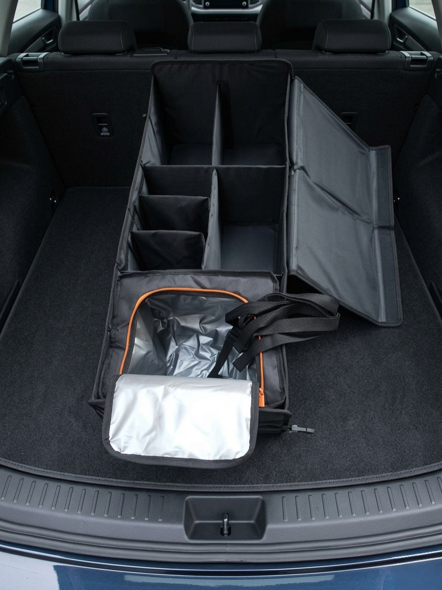 Car Trunk Organizer With Insulated Cooler Compartment