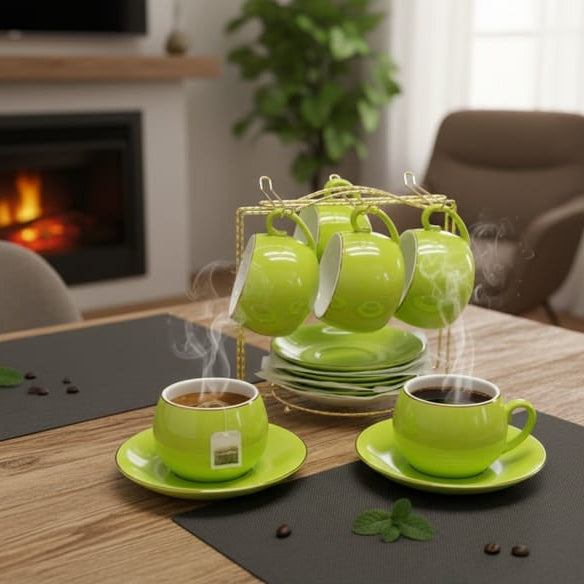 13 Piece Tea / Coffee Set –With A Golden Stand