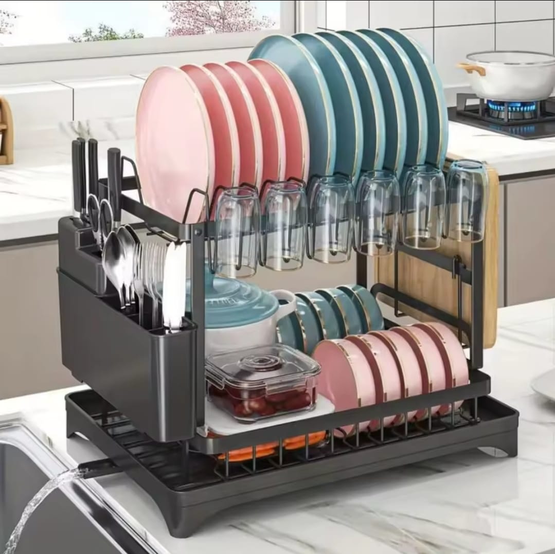 Classy 2-Tier Black Carbon Steel Dish Rack