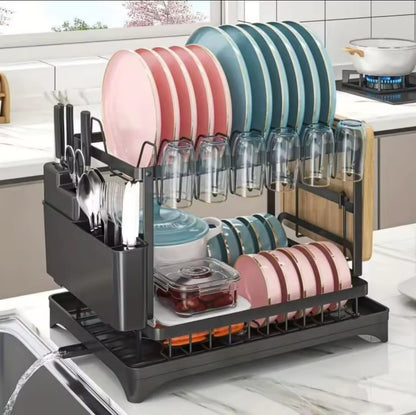 Classy 2-Tier Black Carbon Steel Dish Rack
