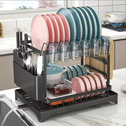 Classy 2-Tier Black Carbon Steel Dish Rack