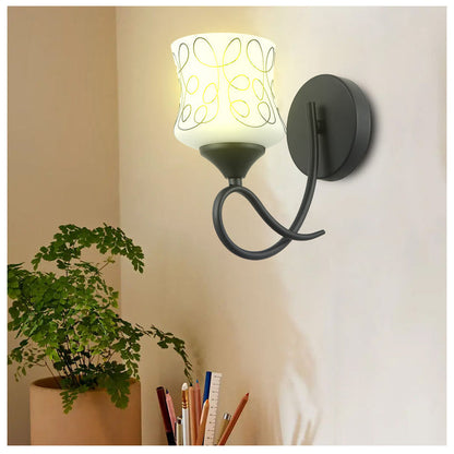 Artistic Patterned Wall Lamp Frosted Glass Shade And Matte Black Light-PL 7021-27-01-BK