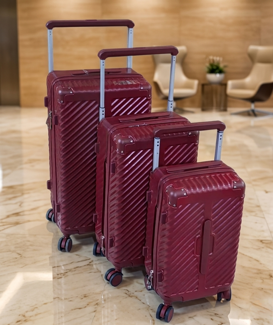 3-Piece unbreakable PC suitcase set with spinner wheels and telescopic handles
