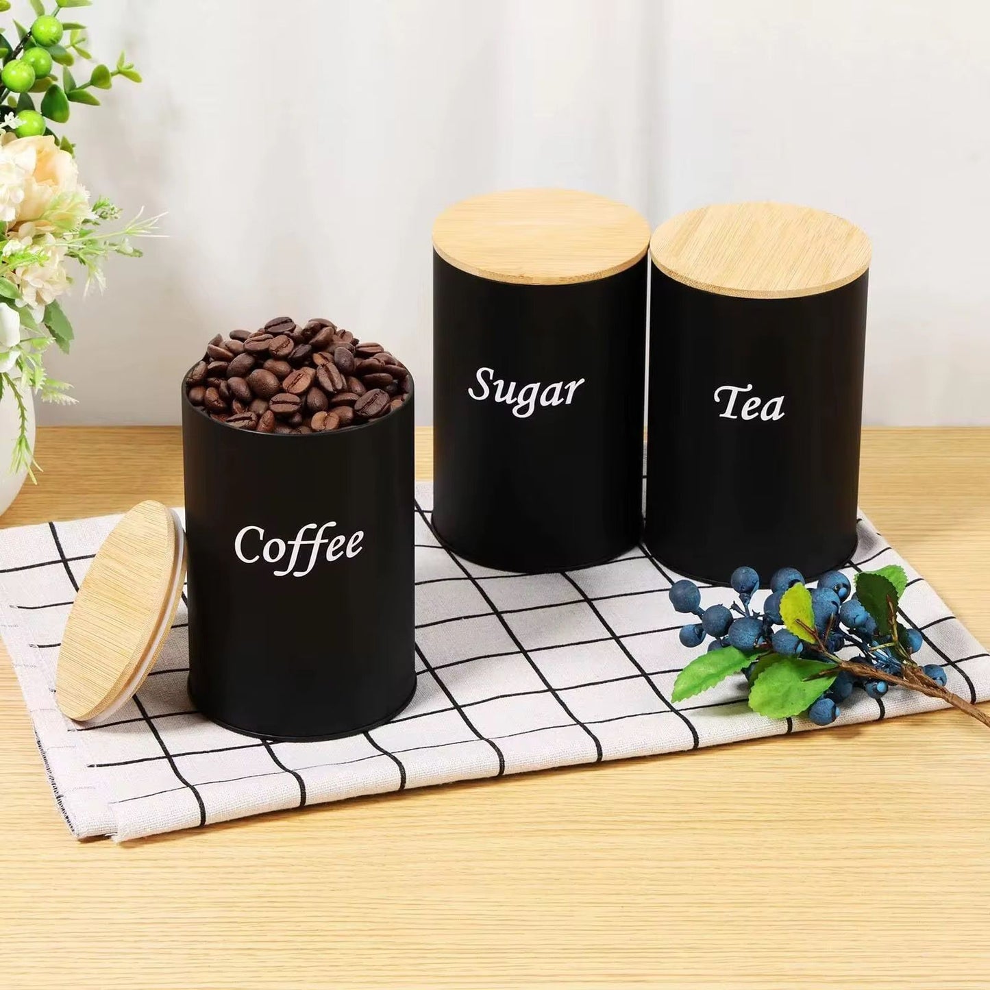 3 Piece Airtight Canister Set With Bamboo Lid