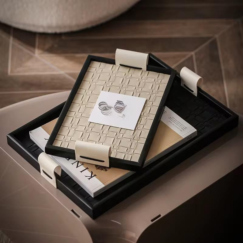 Faux Leather & Wood Vanity Tray
