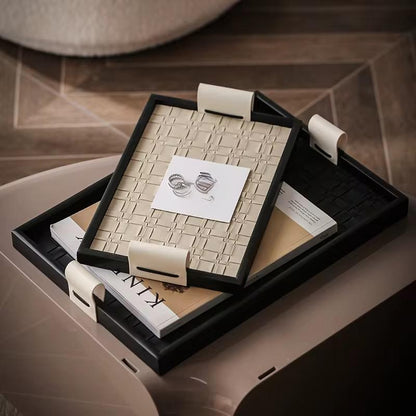 Faux Leather & Wood Vanity Tray
