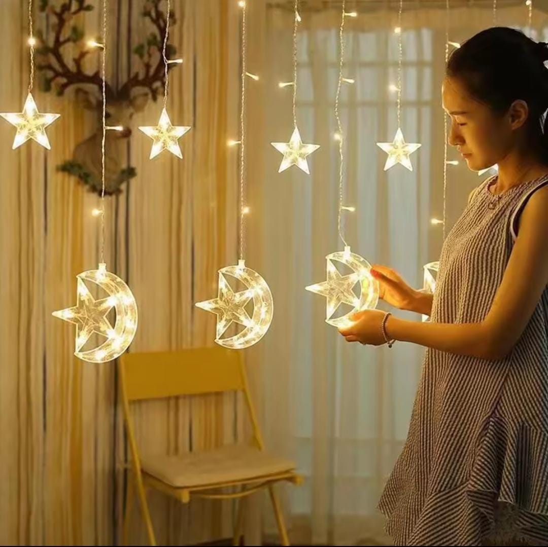 10Pc Star and Moon LED Curtain Garland Lights
