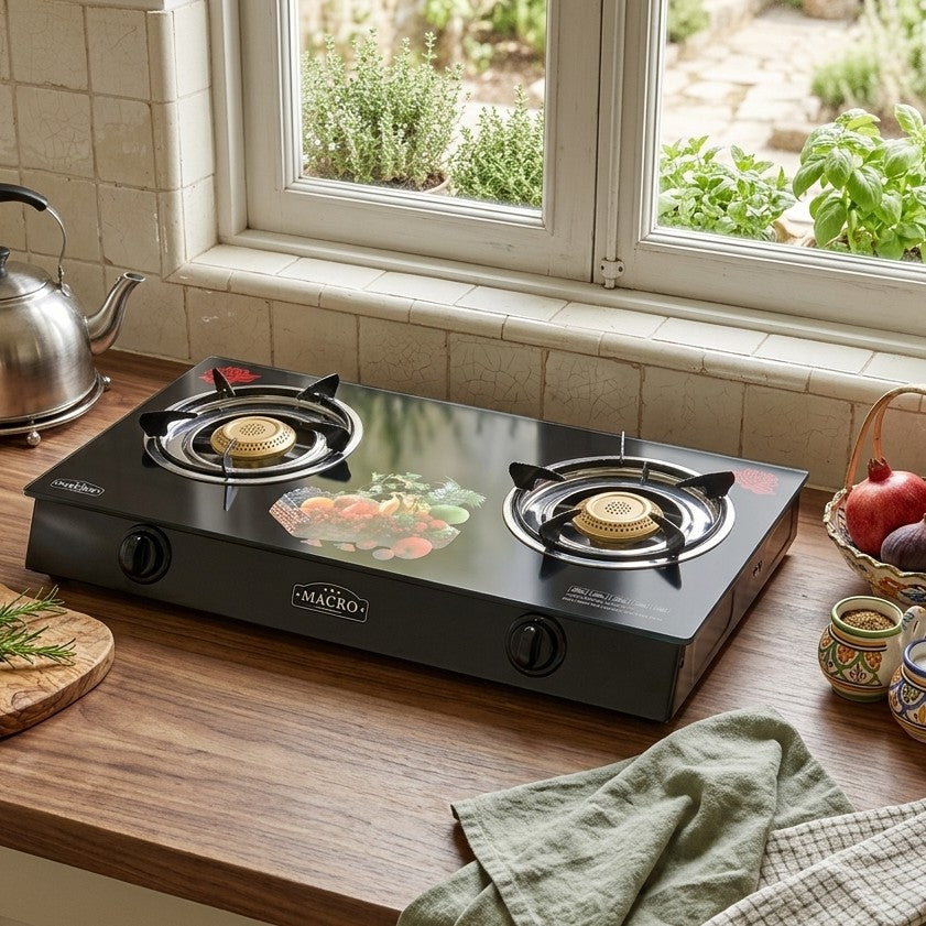 Macro Table Top Gas Cooker GA-004 2 Burner Glass Top
