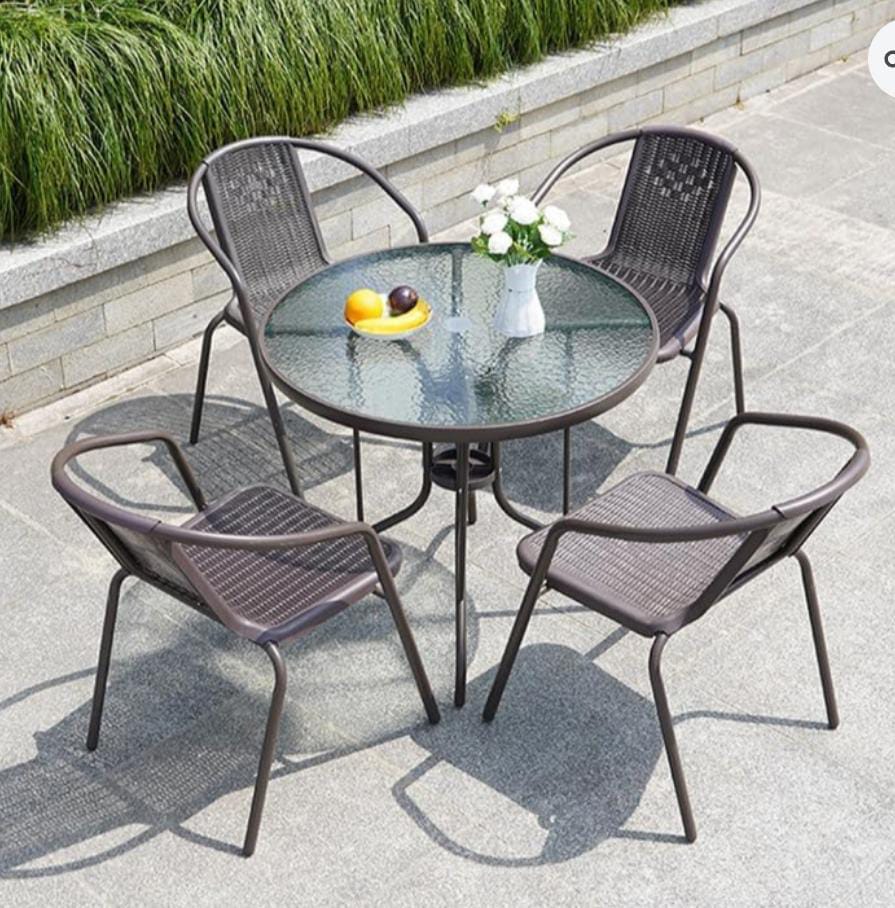 Five piece outdoor garden dining set with table and four chairs for patio or balcony use