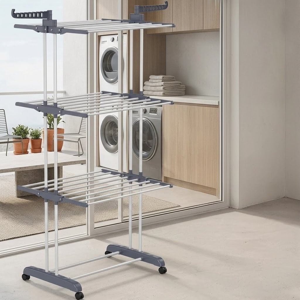 4 Tier Foldable Clothes Drying Rack Grey