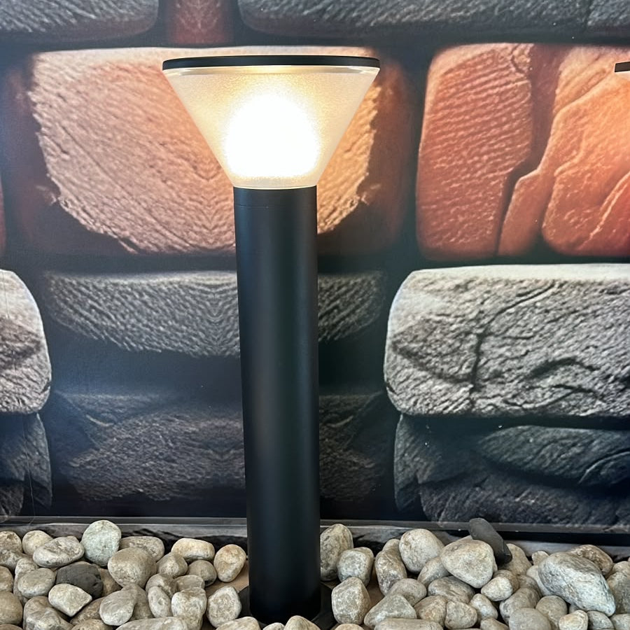Black cone-shaped garden bollard light with frosted polycarbonate shade and E27 lamp holder for outdoor pathway lighting LL 7362-65-BK - Gemelli Collection