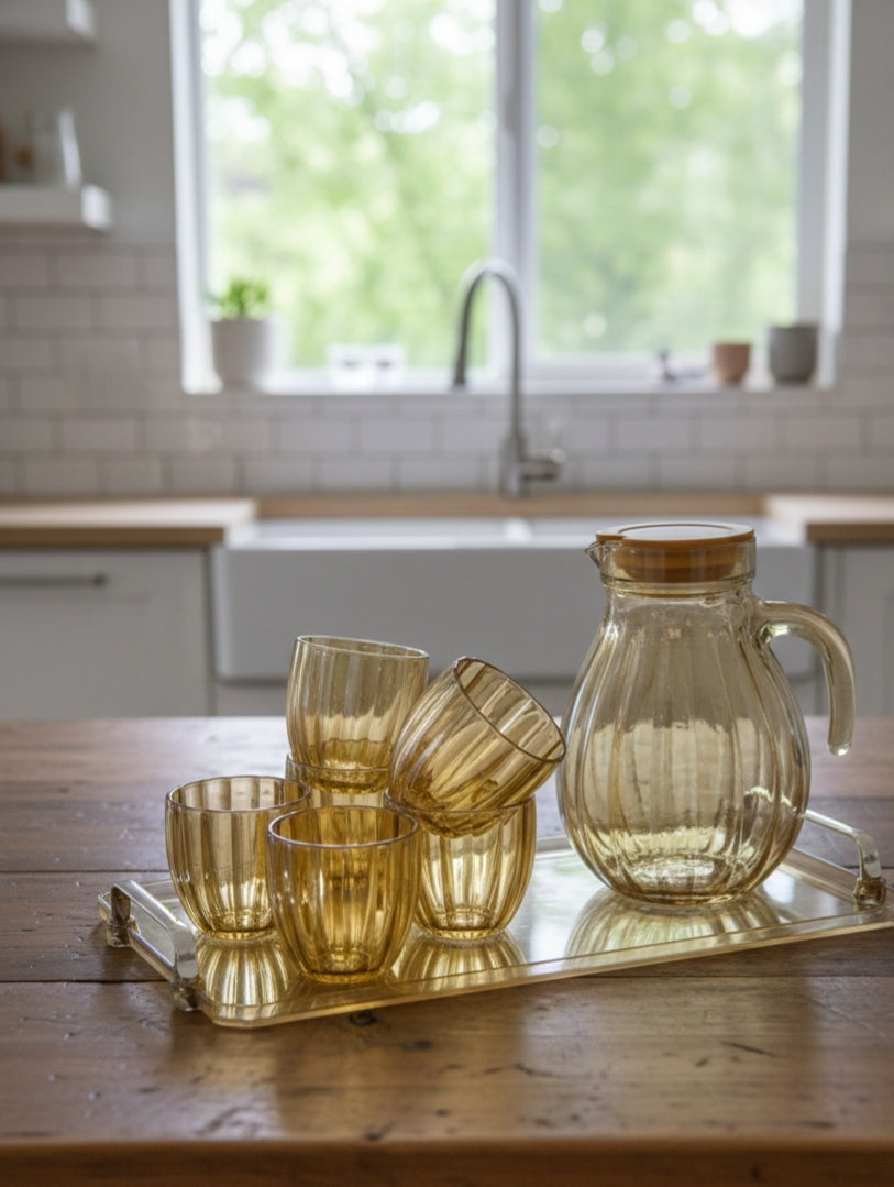 Glass Jug With Glasses And Tray
