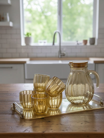 Glass Jug With Glasses And Tray