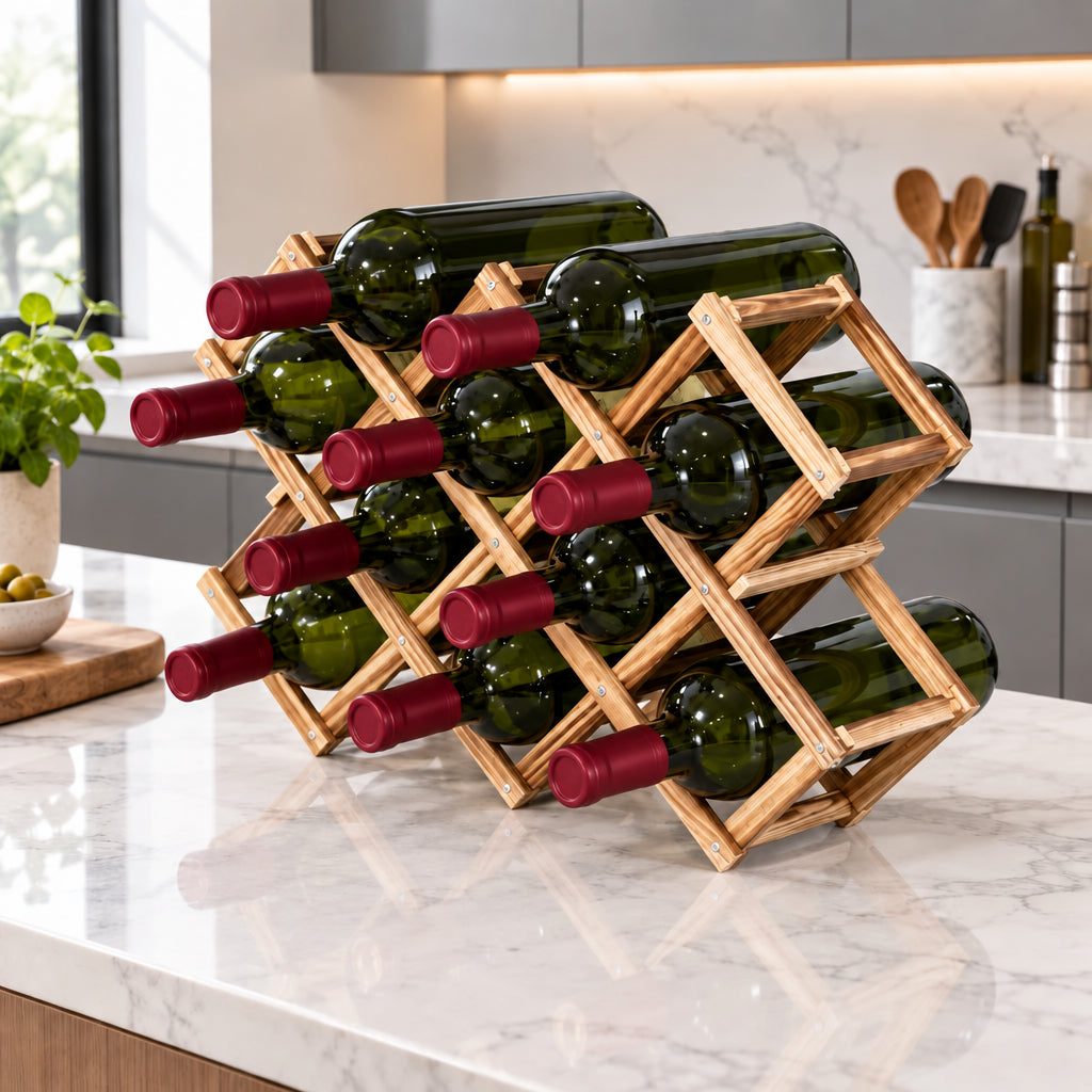 12 Slot Foldable Bamboo Wine Bottle Rack